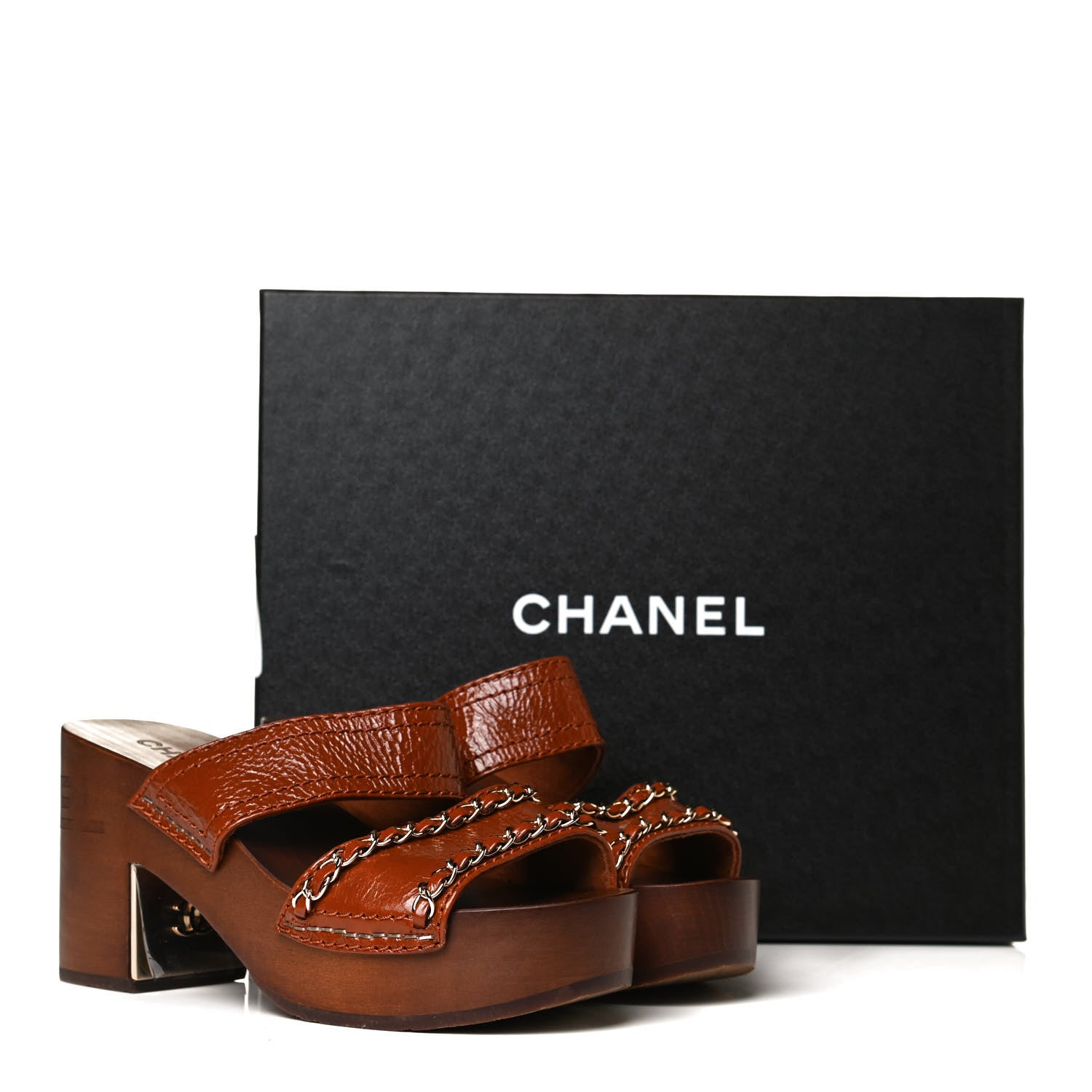 Chanel Glazed Calfskin Wood Chain Sandals 36 Brown 14 of 14