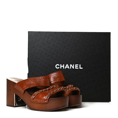Chanel Glazed Calfskin Wood Chain Sandals 36 Brown 14 of 14