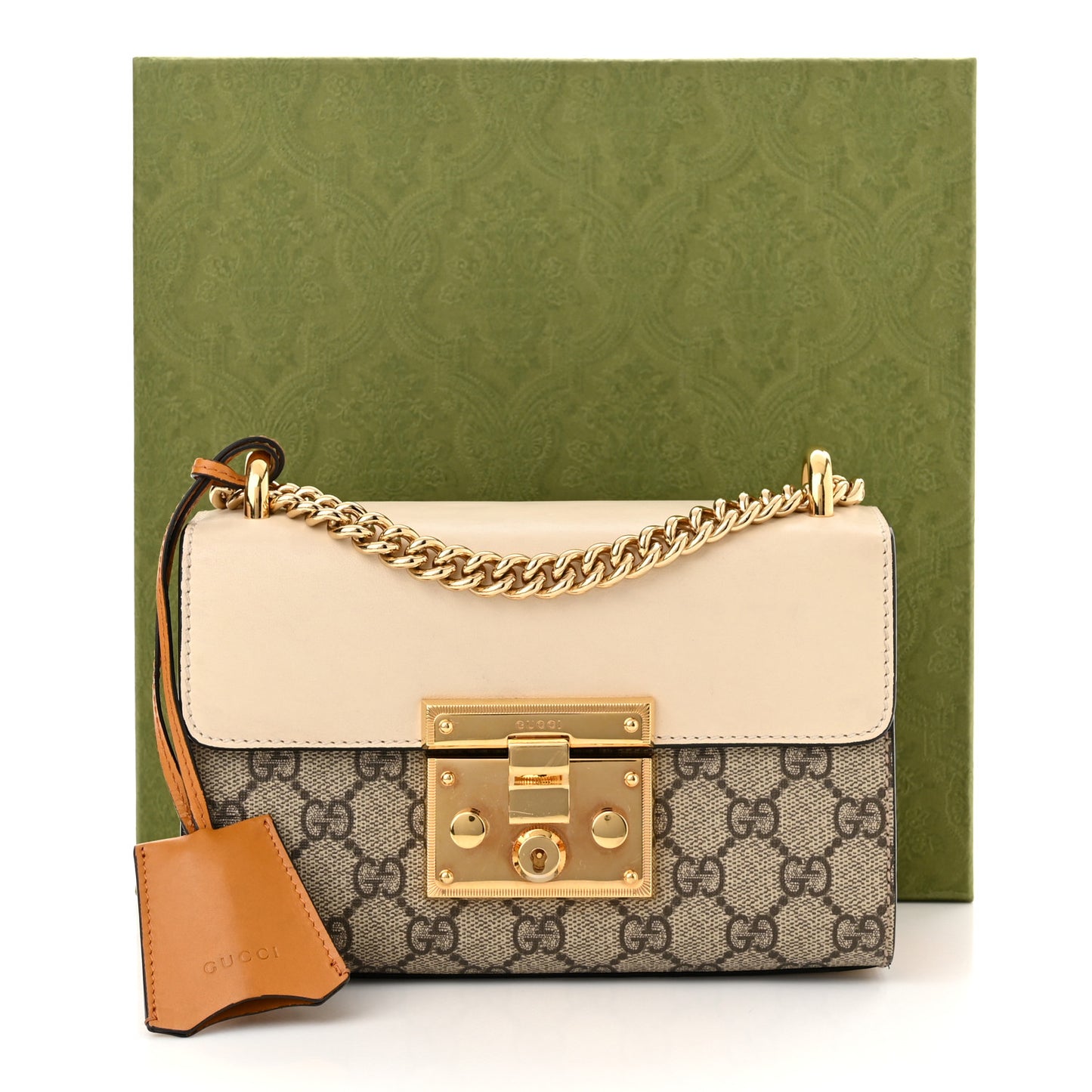 GG Supreme Monogram Calfskin Small Padlock Shoulder Bag Beige Mystic White Sun Oil