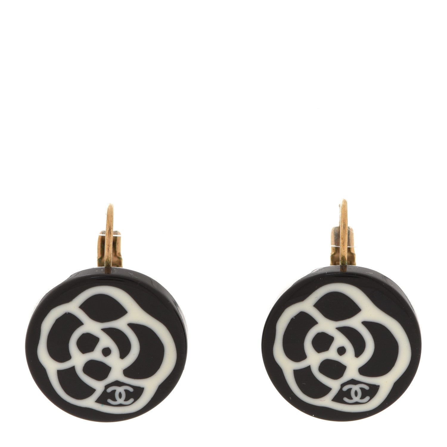 Chanel Resin CC Camellia Earrings White Black 1 of 4