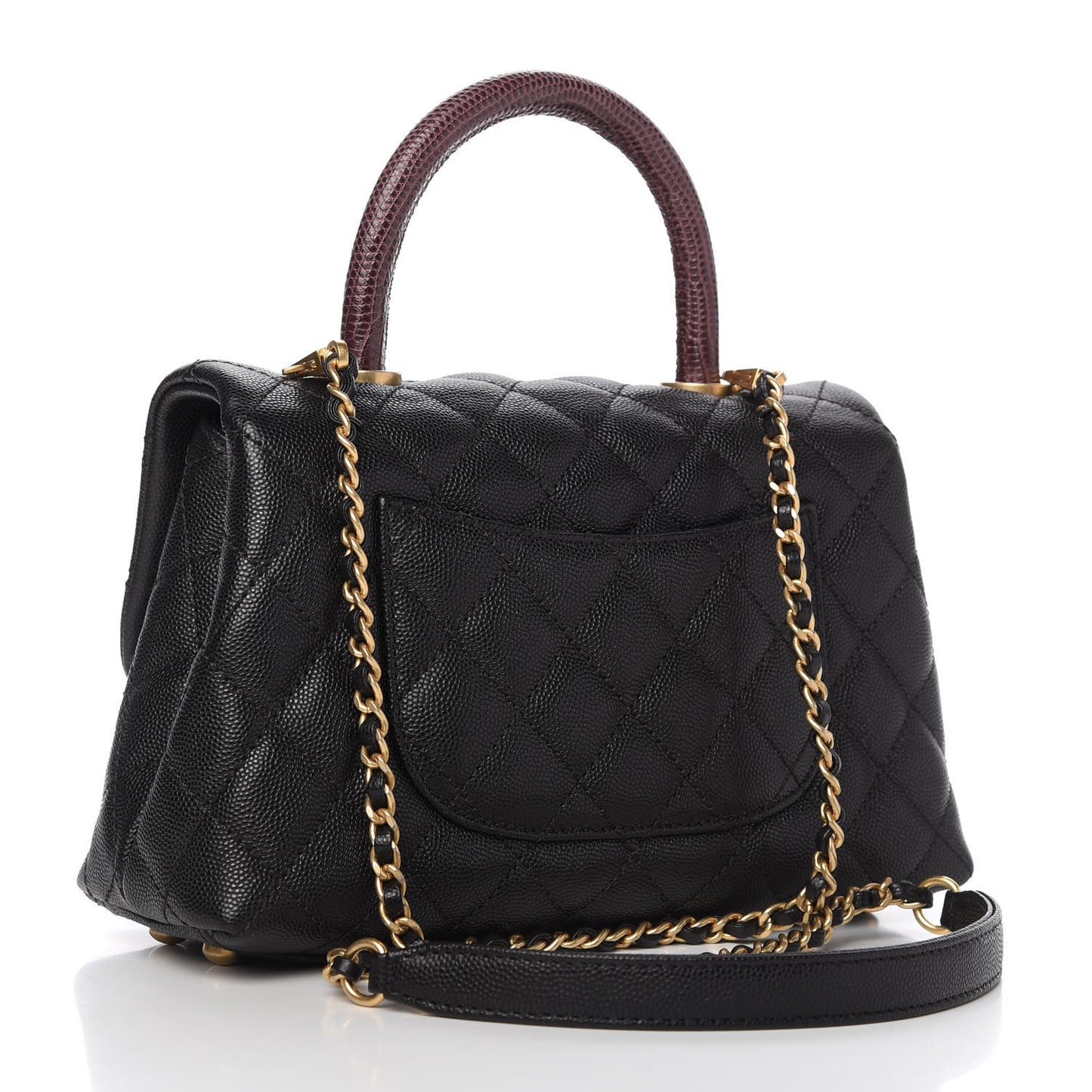 Caviar Lizard Quilted Mini Coco Handle Flap Black