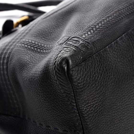 Calfskin Romano Selleria Large Villa Borghese Tote Black