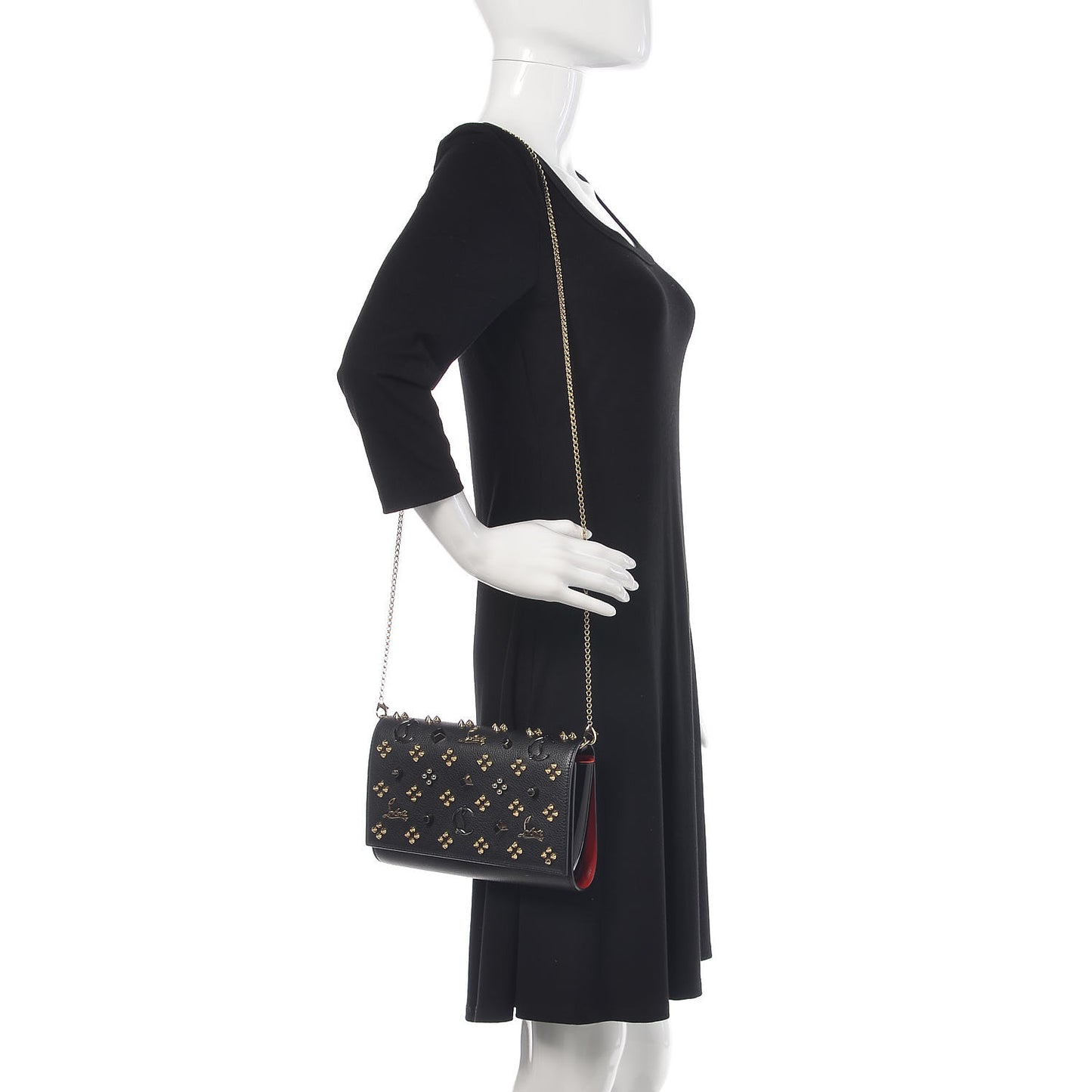 Grained Calfskin Spikes Loubinthesky Paloma Wallet On Chain Black Multimetal