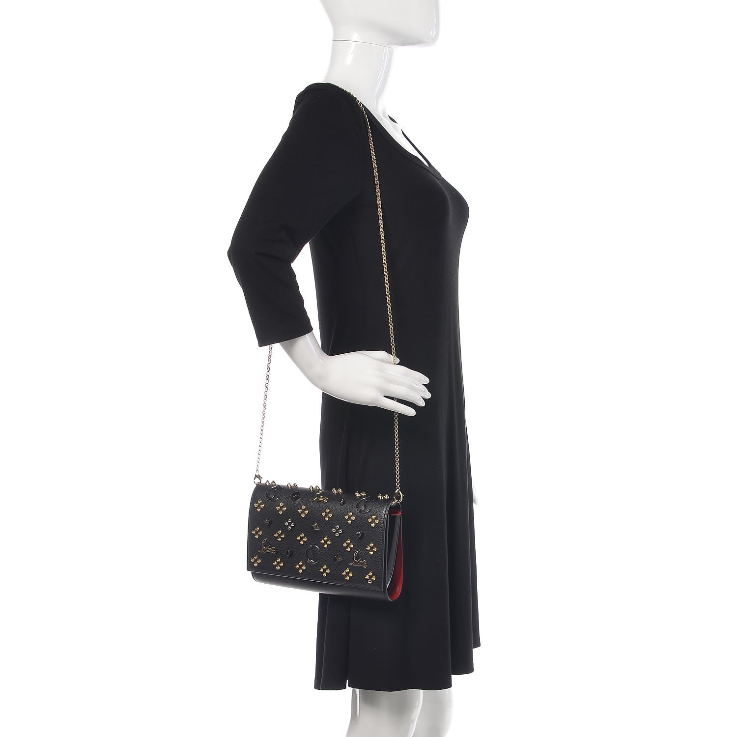 Christian Louboutin Grained Calfskin Spikes Loubinthesky Paloma Wallet On Chain Black Multimetal 2 of 10
