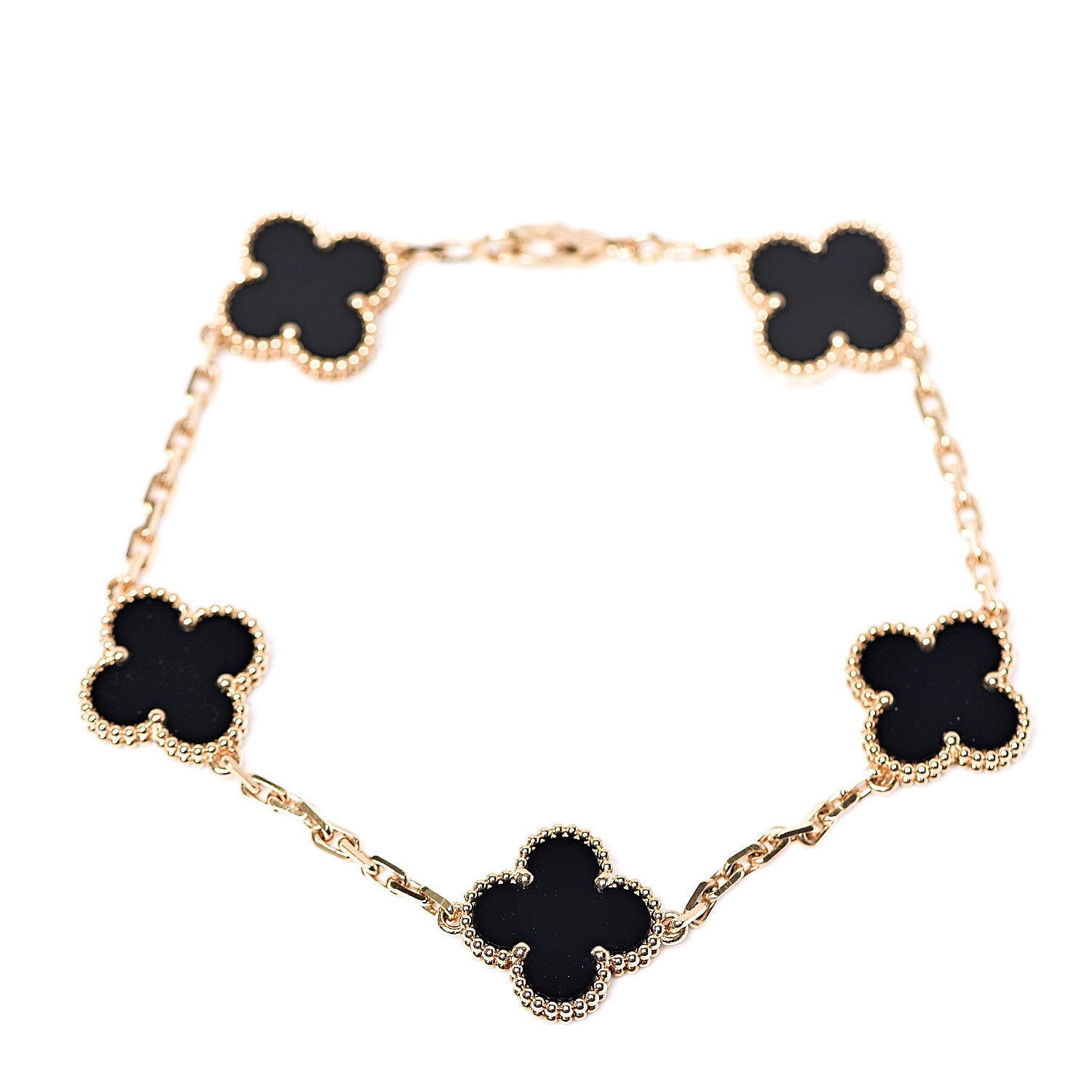Van Cleef & Arpels 18K Yellow Gold Black Onyx 5 Motifs Vintage Alhambra Bracelet 1 of 4