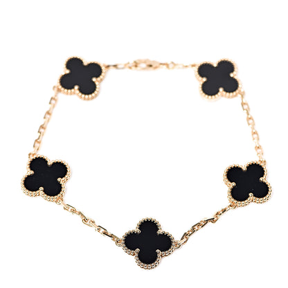 Van Cleef & Arpels 18K Yellow Gold Black Onyx 5 Motifs Vintage Alhambra Bracelet 1 of 4