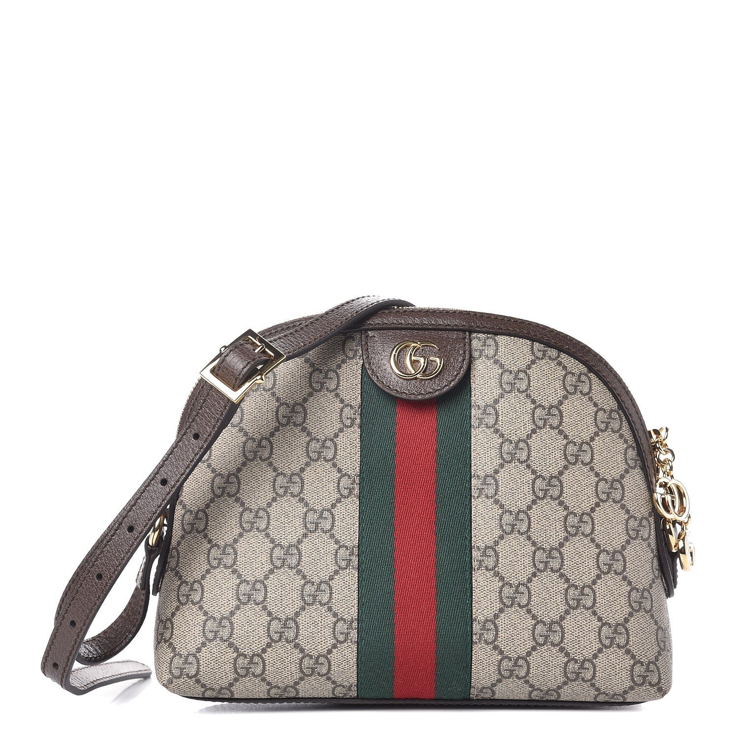 Gucci GG Supreme Monogram Textured Dollar Calfskin Web Small Ophidia Dome Shoulder Bag Beige Ebony New Acero 1 of 7