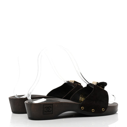 Chanel Suede CC Buckle Clogs 36 Dark Brown 4 of 7