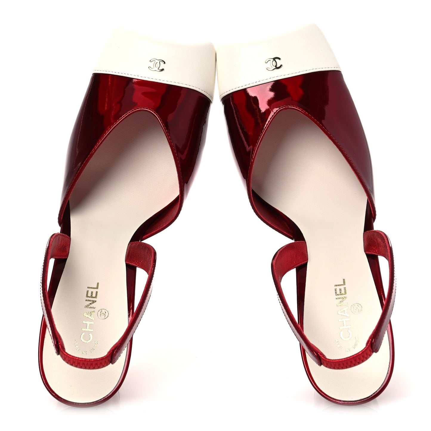 Laminated Calfskin Lambskin Cap Toe CC Slingback Pumps 39 Red Ivory