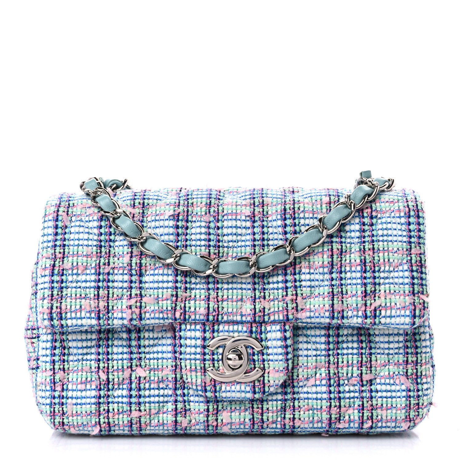 Chanel Tweed Quilted Mini Rectangular Flap Blue 1 of 9