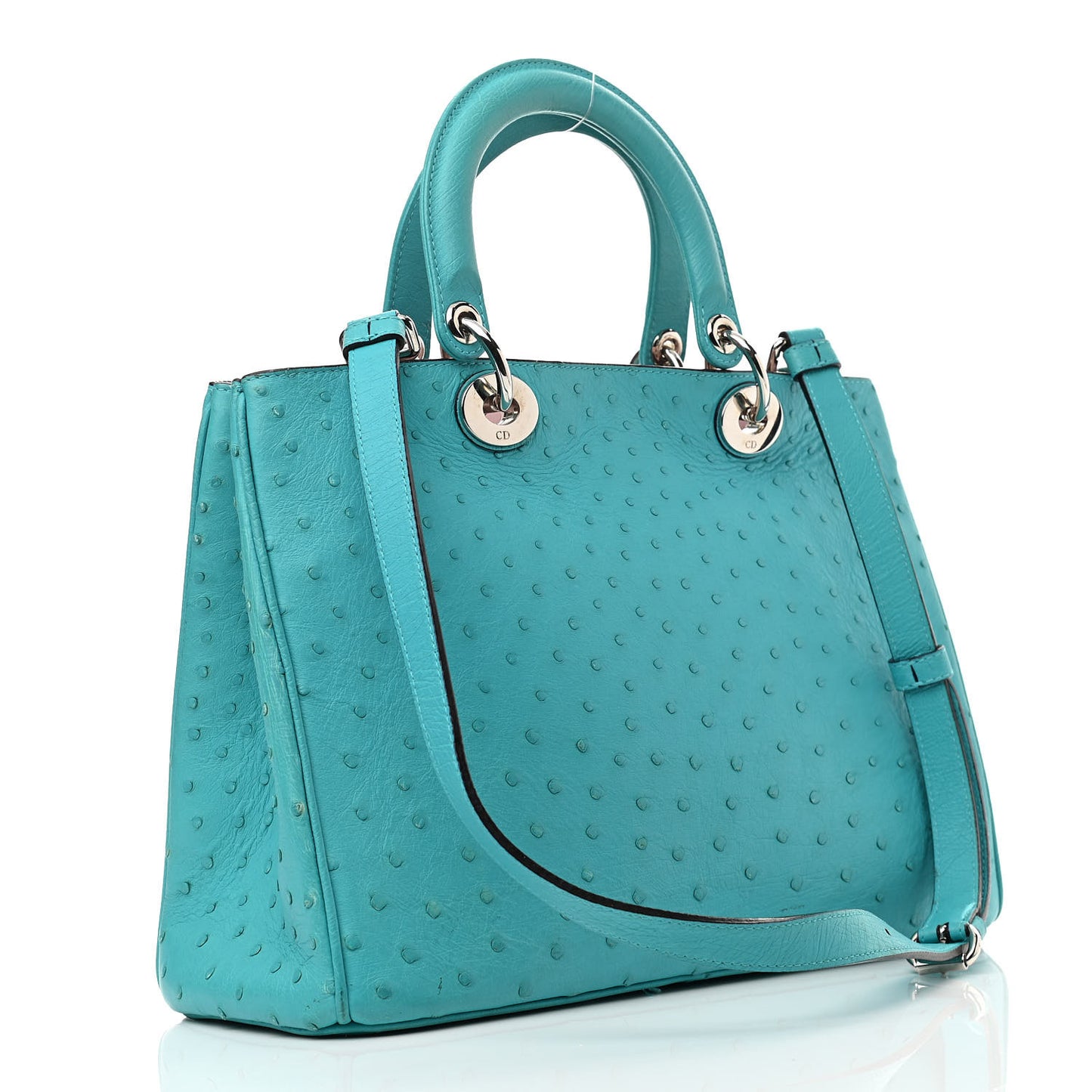 Ostrich Medium Diorissimo Tote Turquoise