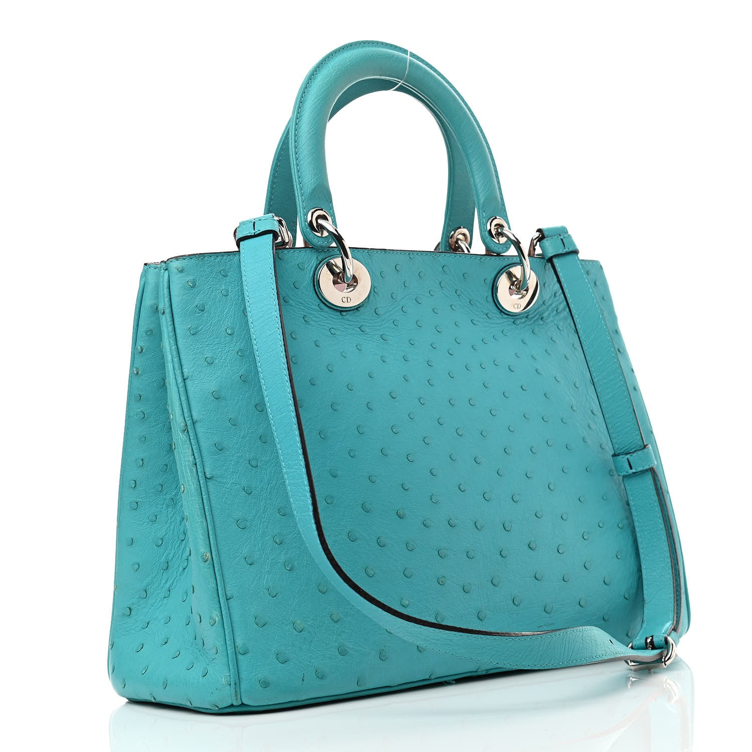 Christian Dior Ostrich Medium Diorissimo Tote Turquoise 4 of 13