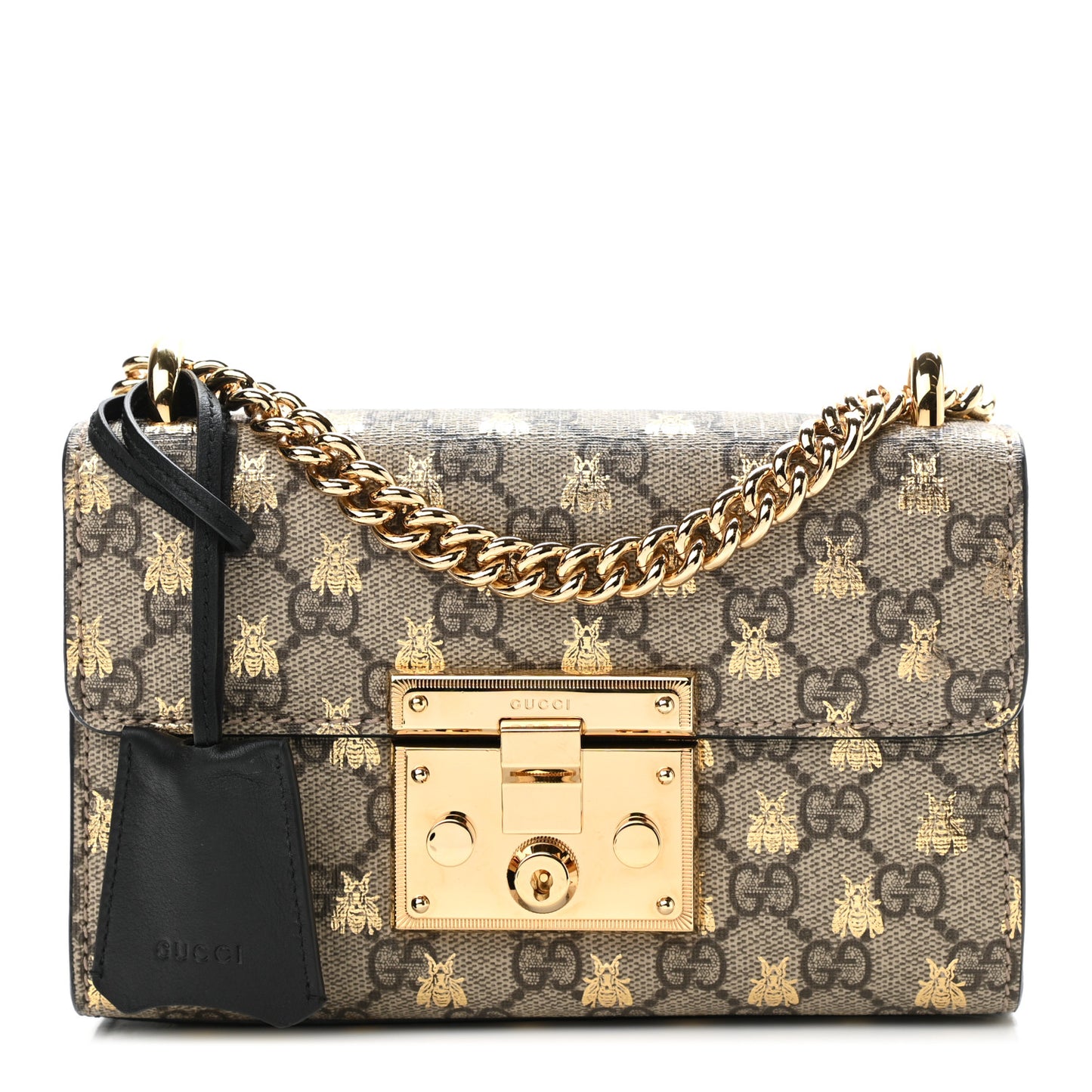 GG Supreme Monogram Bees Small Padlock Shoulder Bag Black
