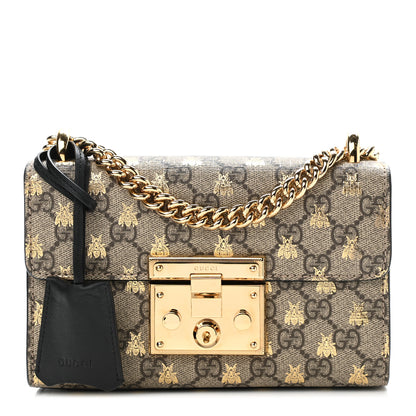 Gucci GG Supreme Monogram Bees Small Padlock Shoulder Bag Black 1 of 11