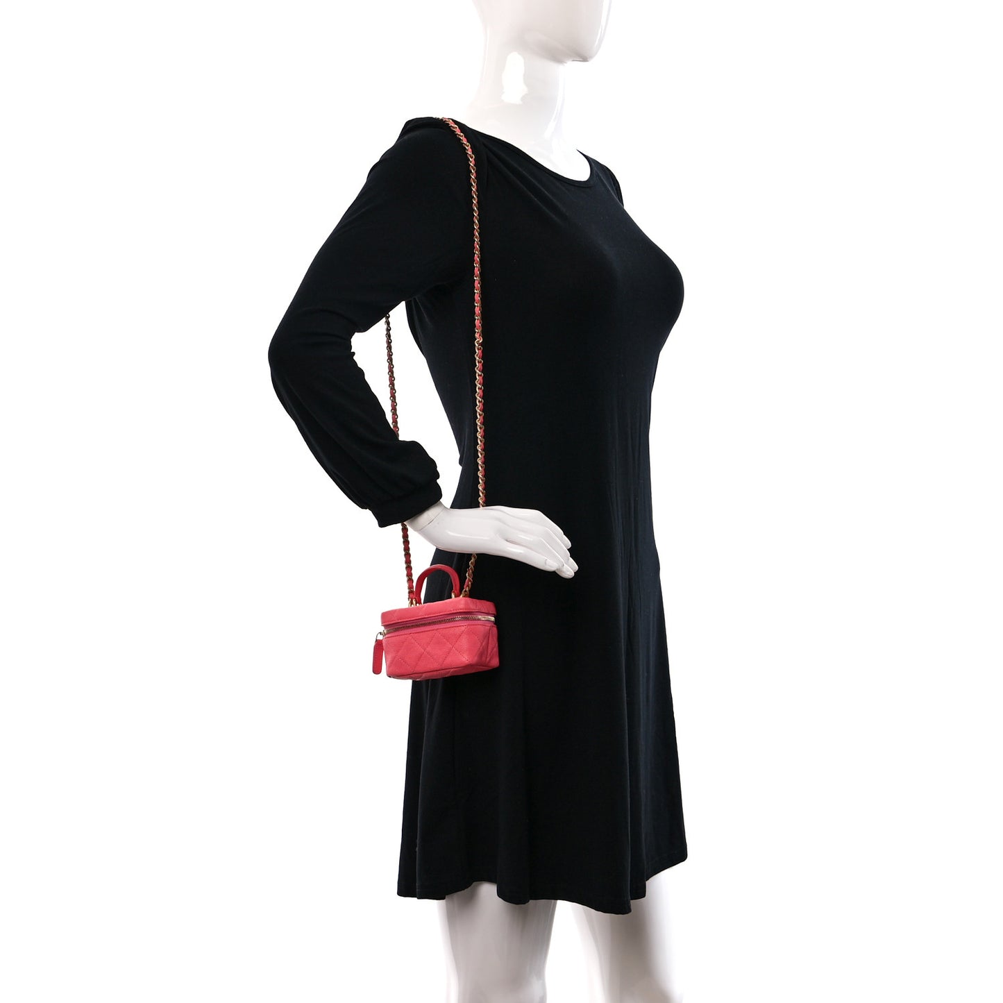 Caviar Quilted Mini Top Handle Vanity With Chain Pink