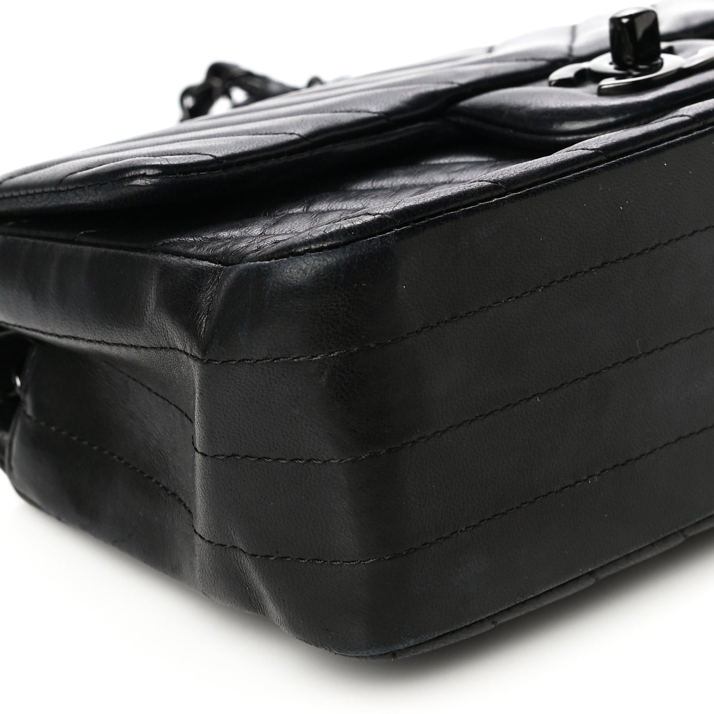 Lambskin Chevron Quilted Mini Rectangular Flap So Black
