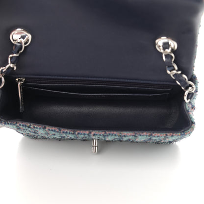 Chanel Tweed Quilted Mini Rectangular Flap Green Navy Dark Beige 4 of 10
