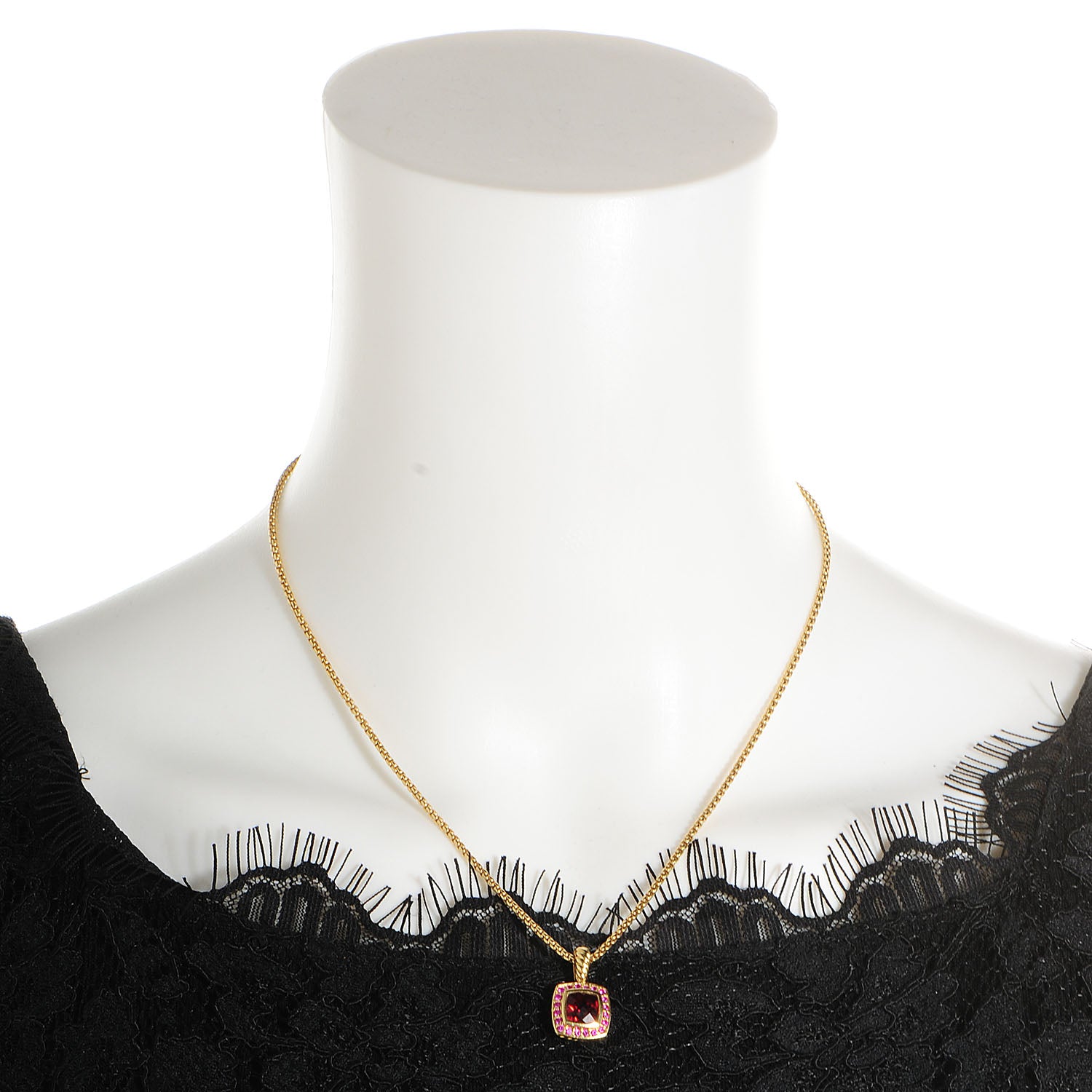 David Yurman 18K Gold Rhodolite Garnet Pink Sapphire Petite Albion Pendant Necklace 2 of 5