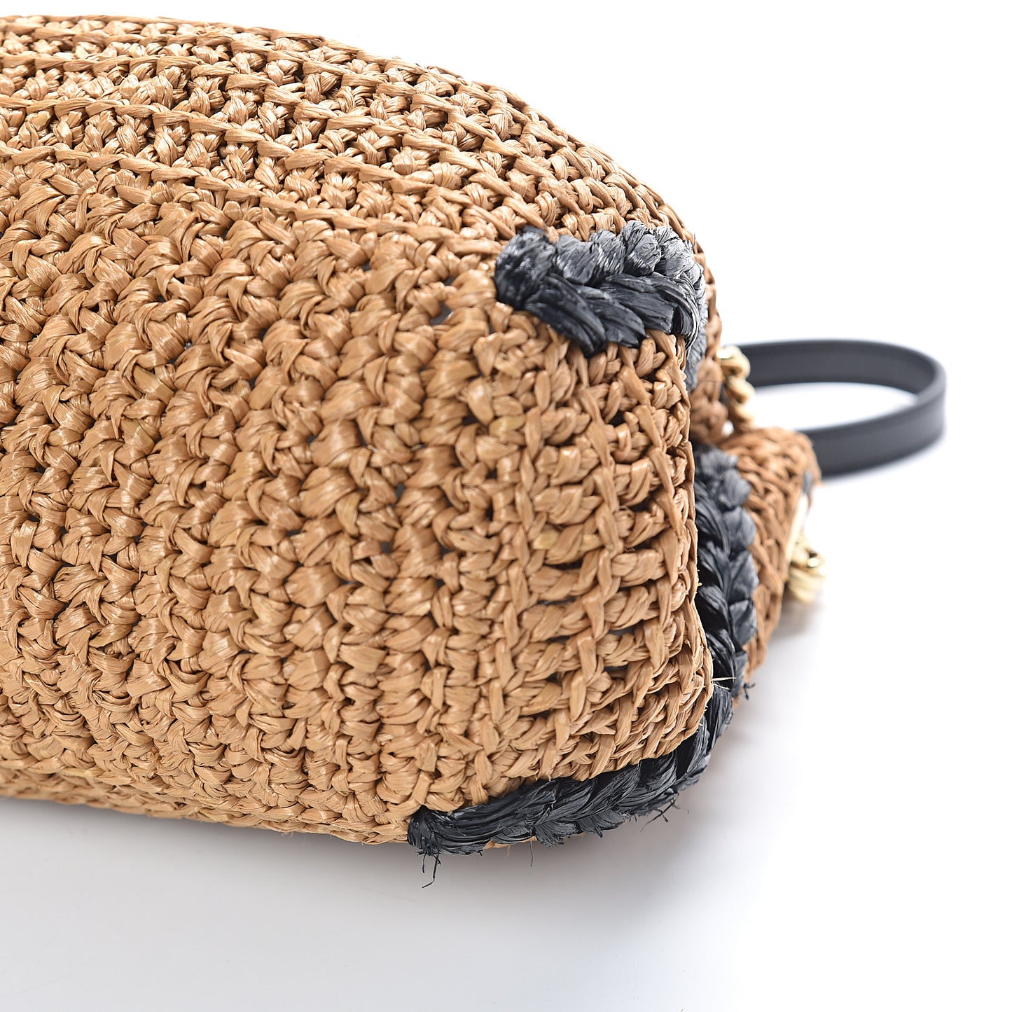 Raffia Effect Medium GG Marmont Shoulder Tote Bag Natural Black
