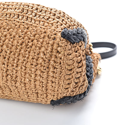 Gucci Raffia Effect Medium GG Marmont Shoulder Tote Bag Natural Black 8 of 8