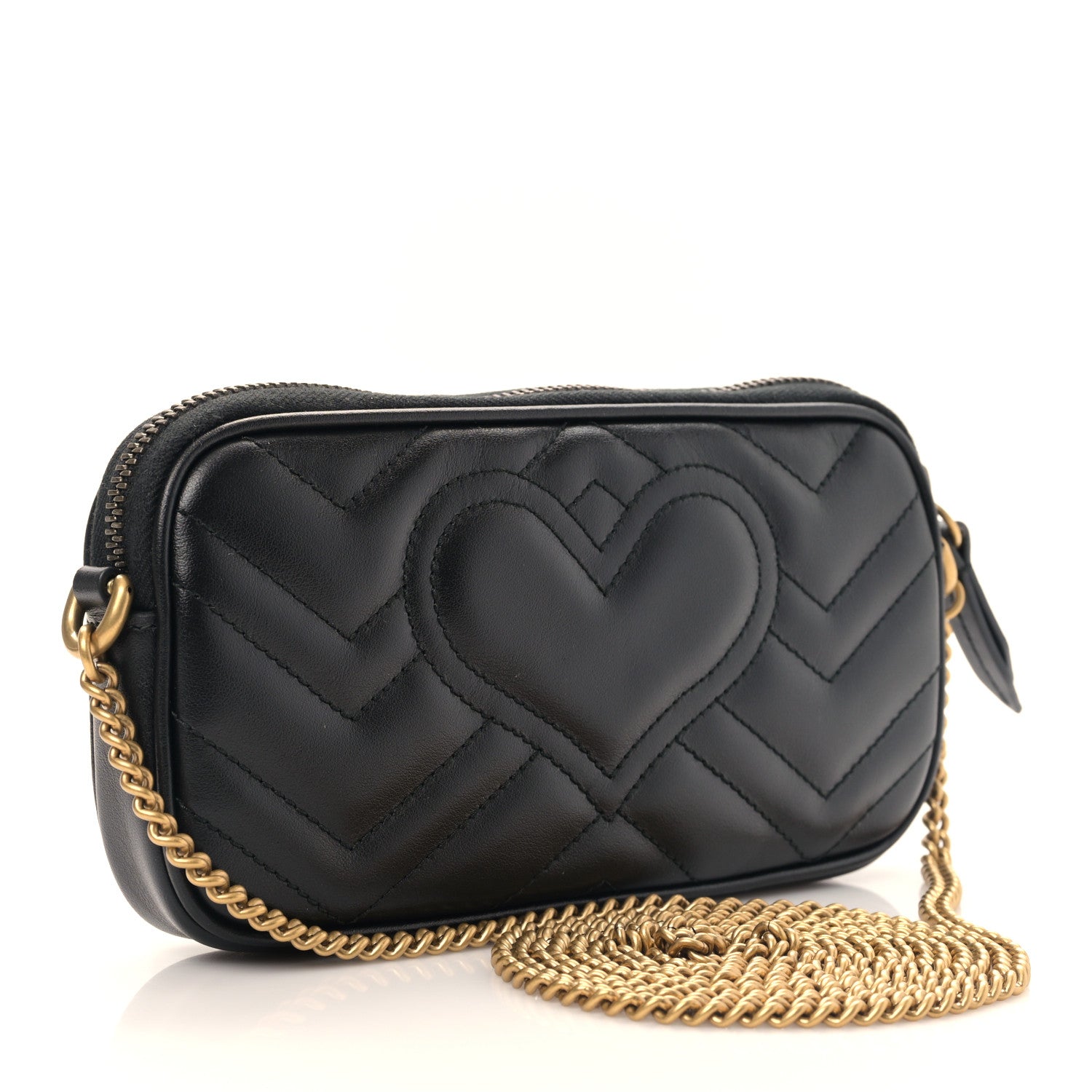 Gucci Calfskin Matelasse Mini GG Marmont Chain Crossbody Bag Black 3 of 10