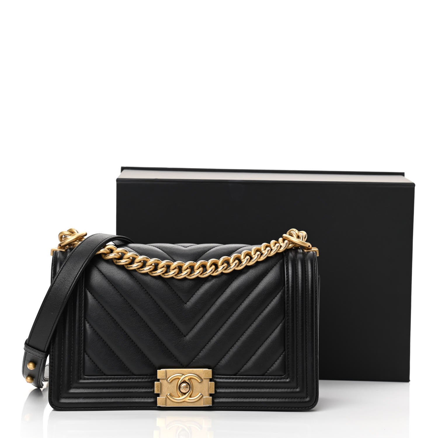 Chanel Lambskin Chevron Quilted Medium Boy Flap Black 29 of 29