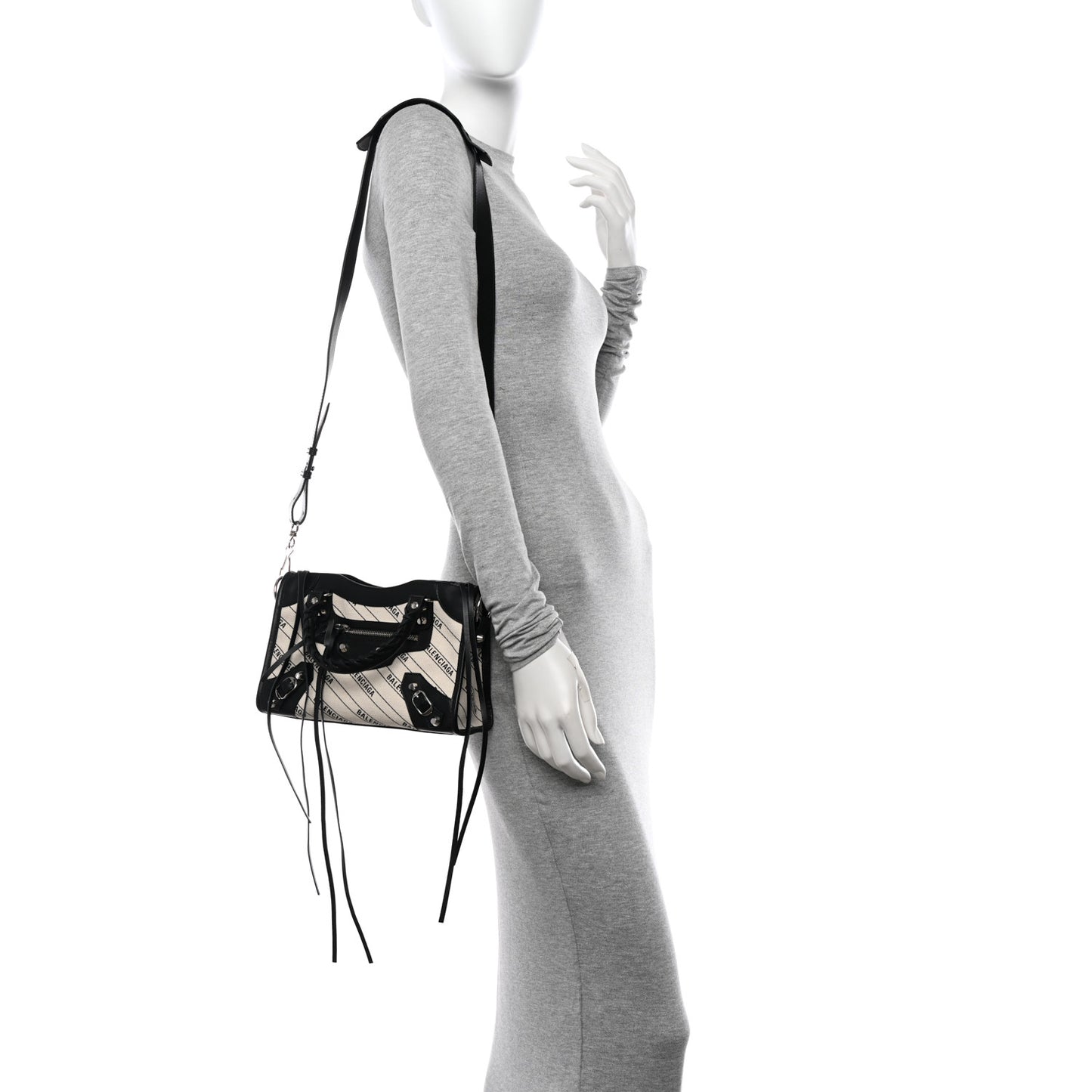 Canvas Satin Calfskin Diagonal Allover Logo Print Classic Silver Hardware Mini City Natural Black