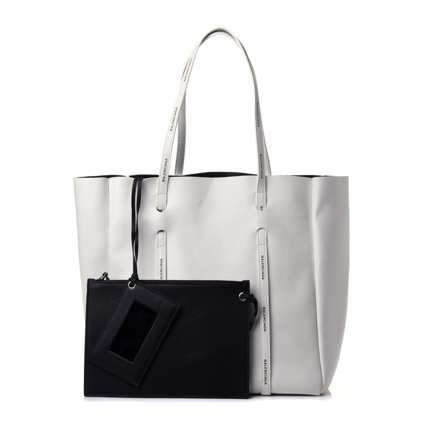 Calfskin Logo Strap Small Everyday Tote White Black