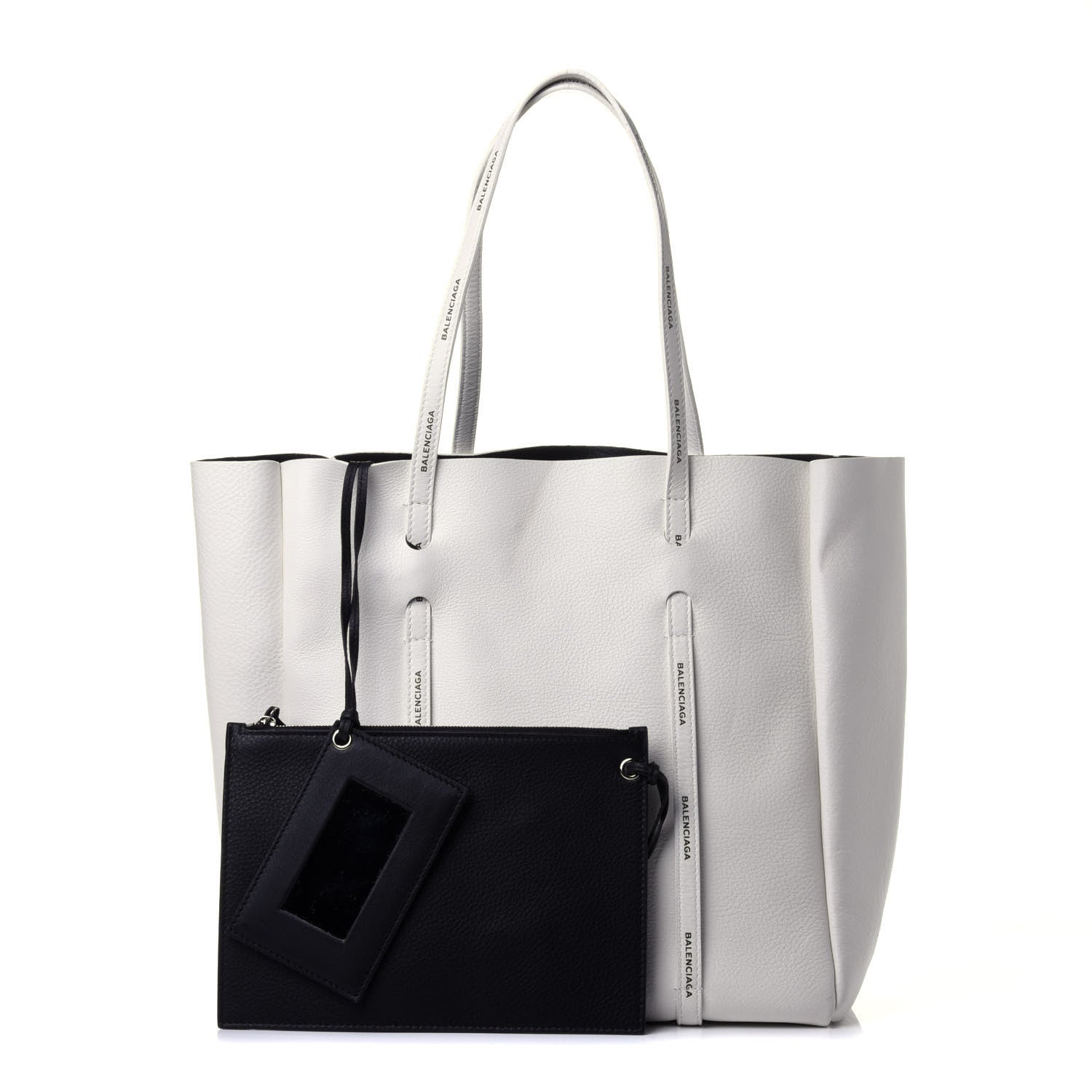 Balenciaga Calfskin Logo Strap Small Everyday Tote White Black 1 of 11