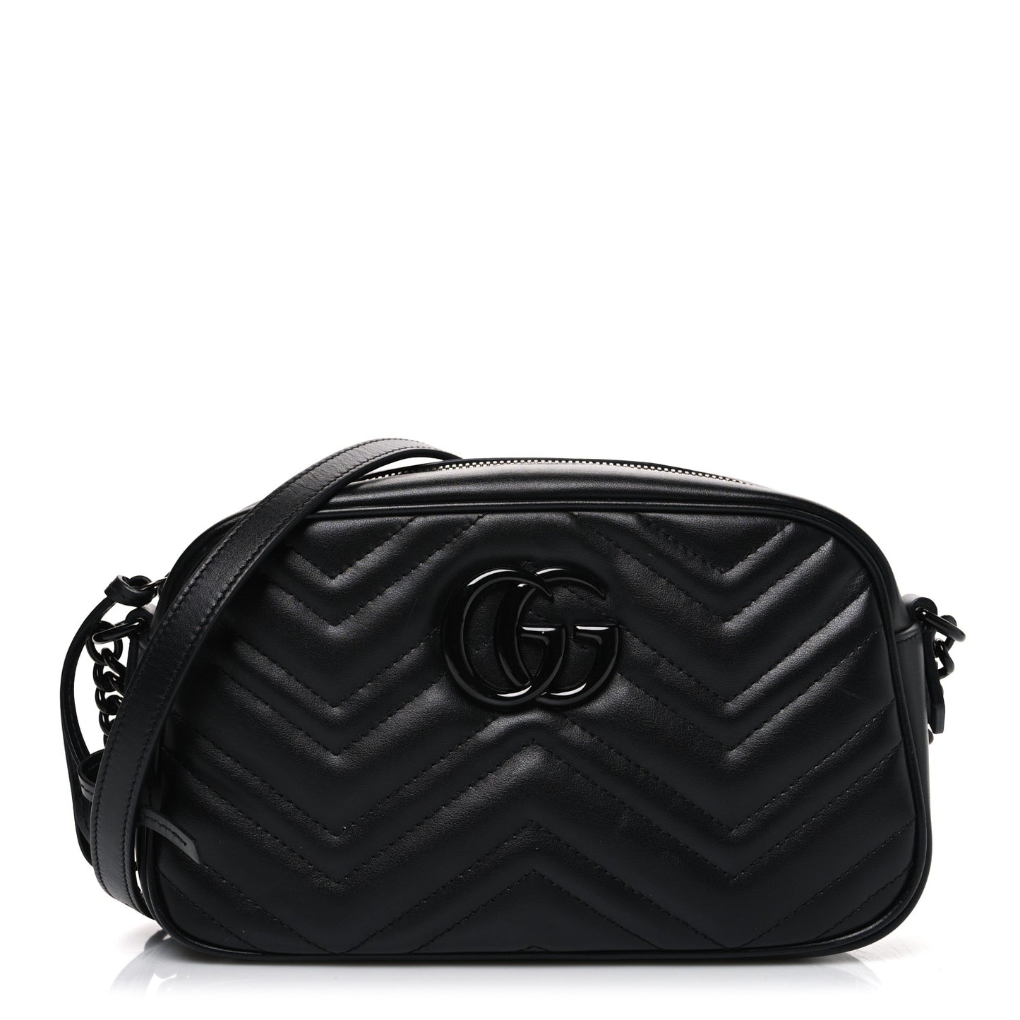 Calfskin Matelasse Monochrome Small GG Marmont Chain Shoulder Bag Black