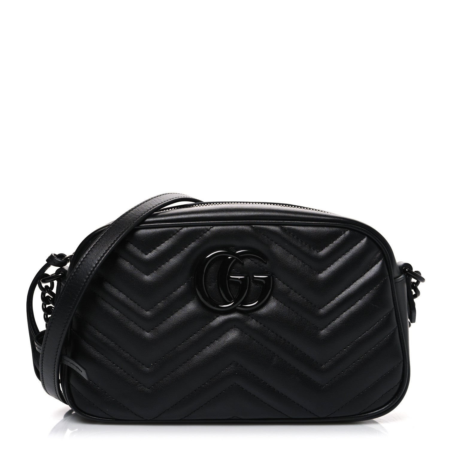 Gucci Calfskin Matelasse Monochrome Small GG Marmont Chain Shoulder Bag Black 1 of 10