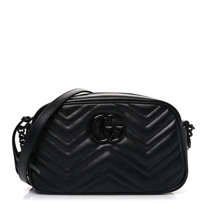 Gucci Calfskin Matelasse Monochrome Small GG Marmont Chain Shoulder Bag Black 1 of 10
