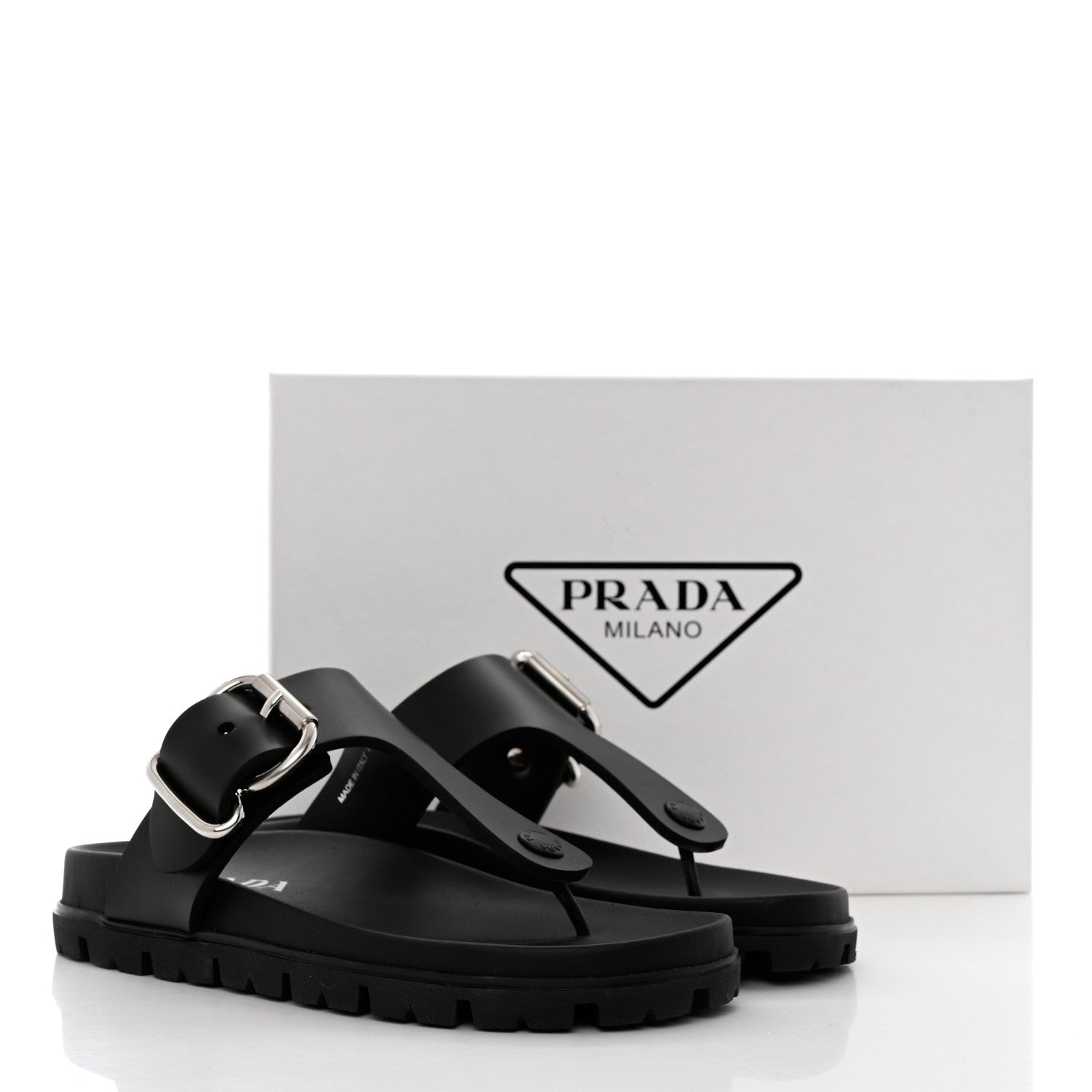 Prada EVA Rubber Buckled Lug Sole 20mm Thong Sandals 37 Black 12 of 12