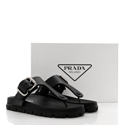 Prada EVA Rubber Buckled Lug Sole 20mm Thong Sandals 37 Black 12 of 12