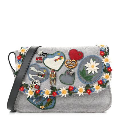 Chanel Felt Embroidered Small Crest Austrian Satchel Light Grey 1 of 15