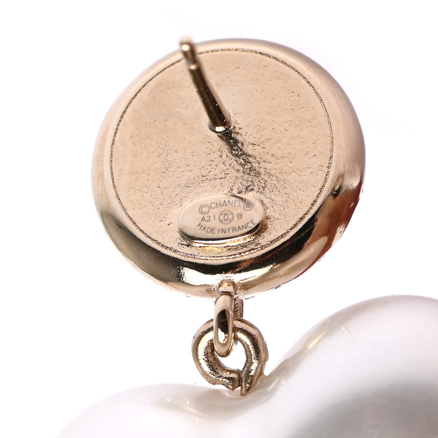 Chanel Pearl Resin Crystal CC Heart Drop Earrings Pink Gold 4 of 4