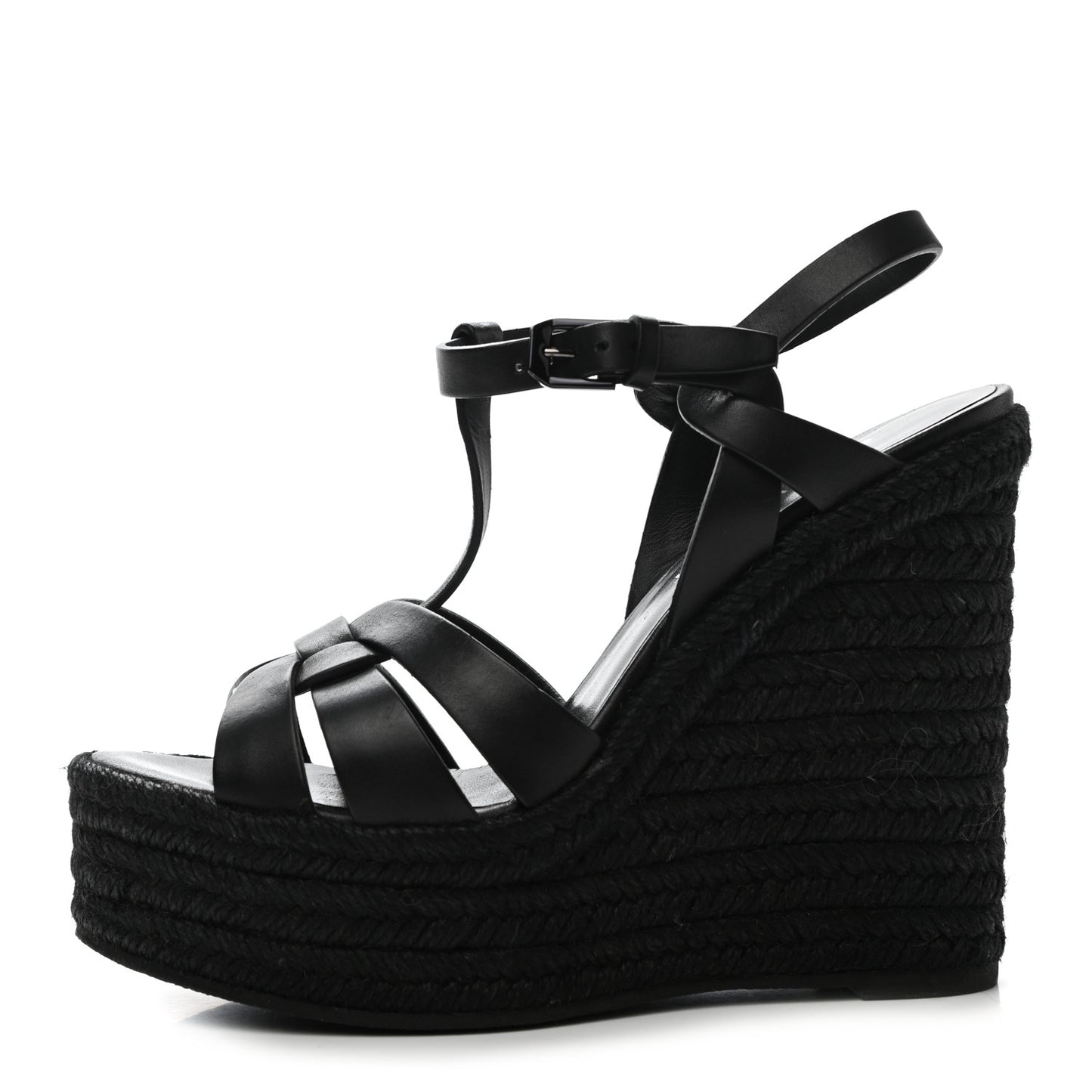 Calfskin 85 Platform Espadrille Wedge Sandals 36 Black