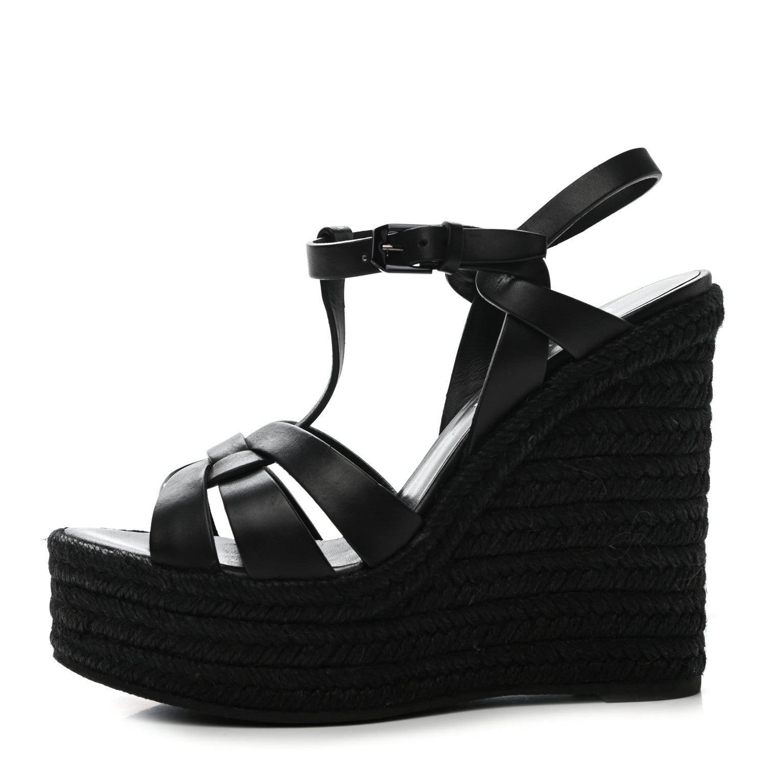 Saint Laurent Calfskin 85 Platform Espadrille Wedge Sandals 36 Black 1 of 7