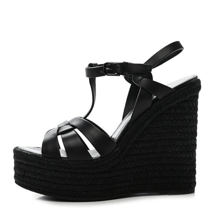 Saint Laurent Calfskin 85 Platform Espadrille Wedge Sandals 36 Black 1 of 7