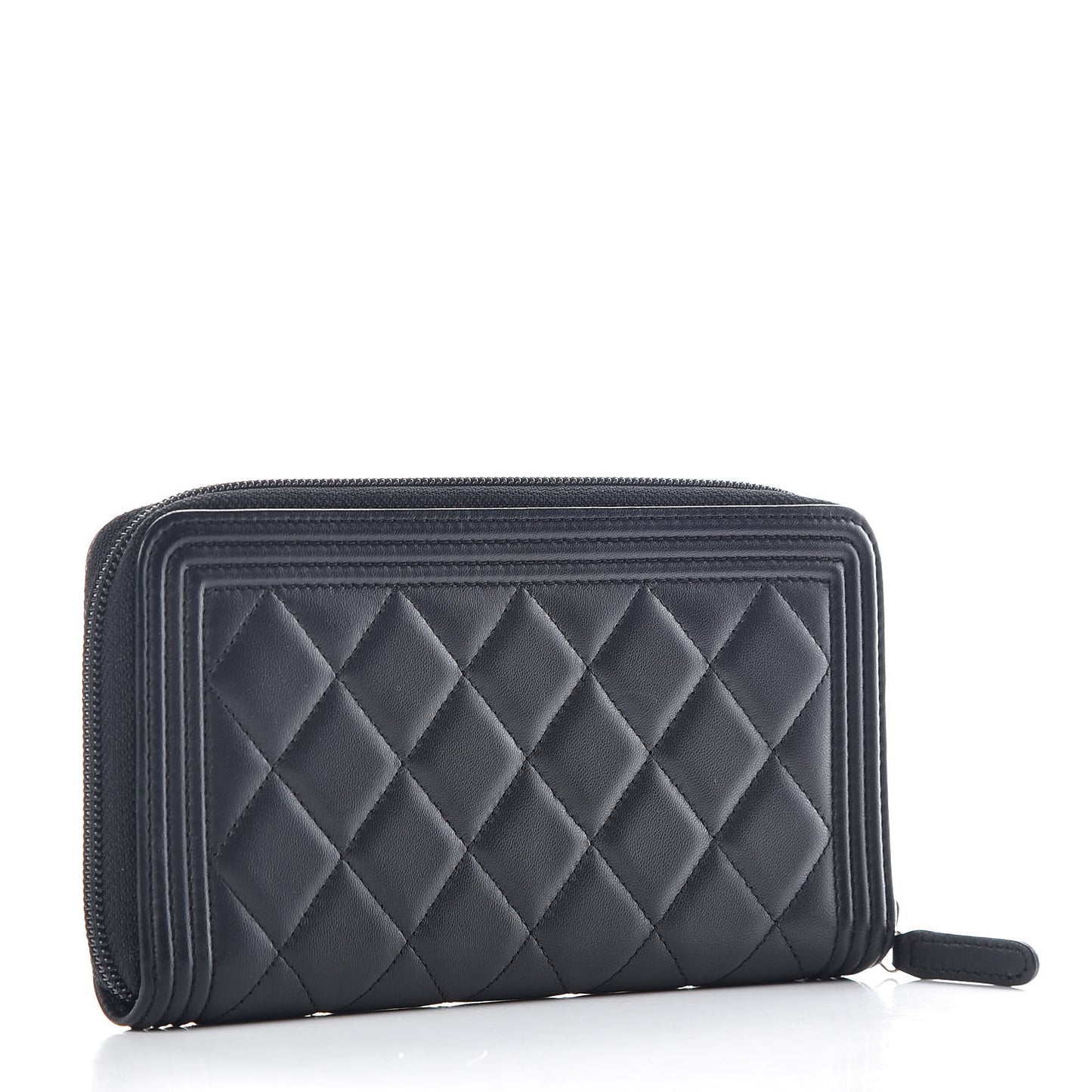 Lambskin Quilted Boy Zip Around Wallet Black