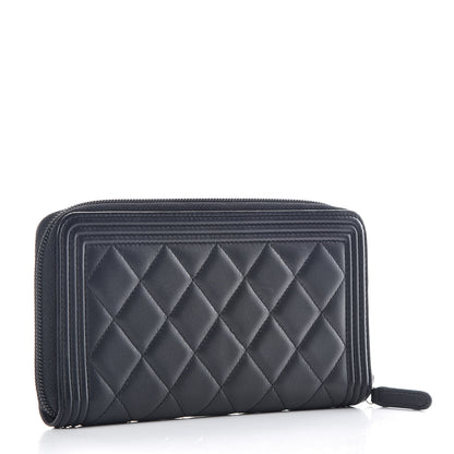 Chanel Lambskin Quilted Boy Zip Around Wallet Black 3 of 10