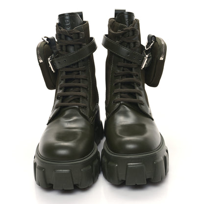 Prada Spazzolato Rois Re-Nylon Metal Triangle Logo Monolith Pouch Pocket 55mm Boots 38.5 Militare 2 of 8