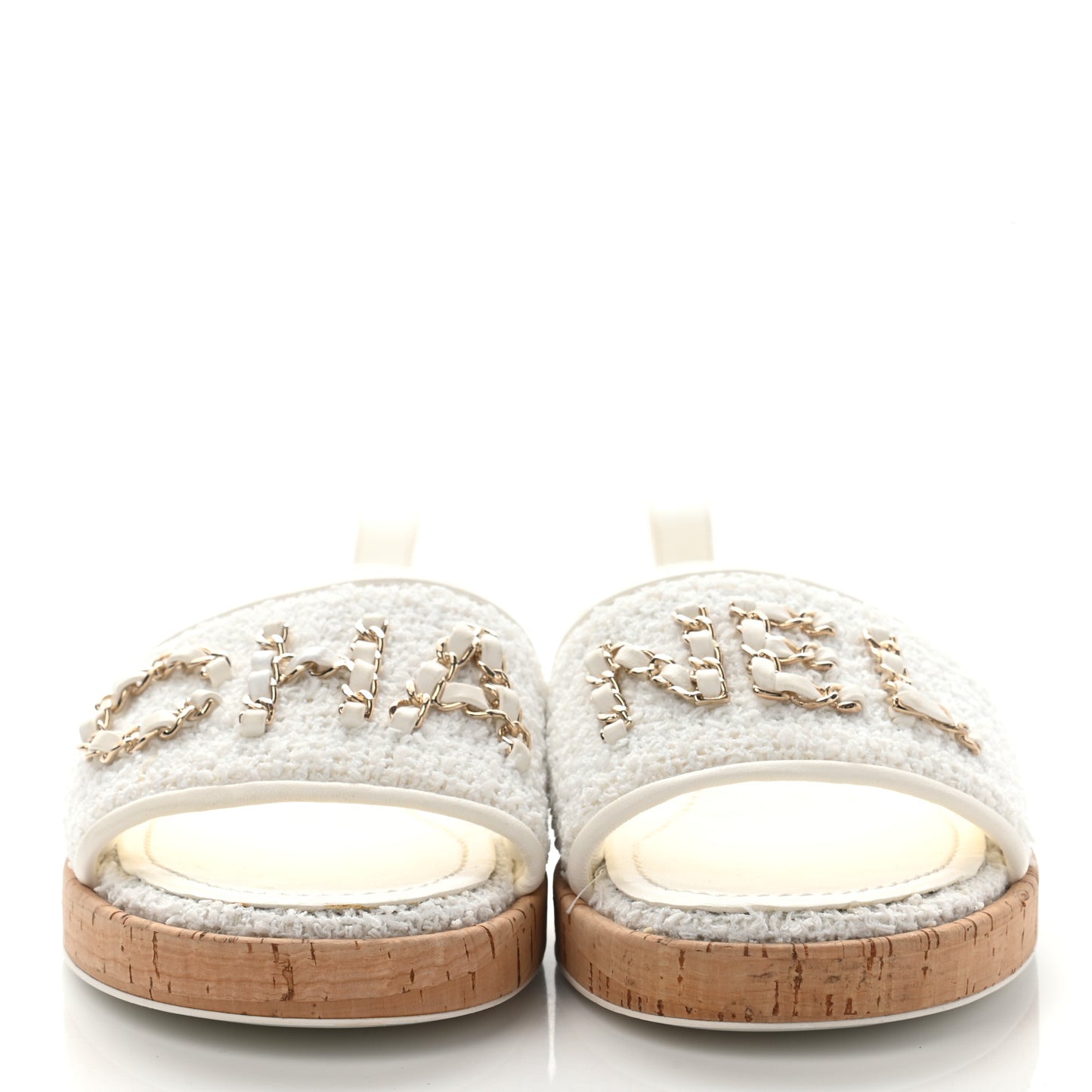 Tweed Cork CC Chain Mule Sandal 38 White