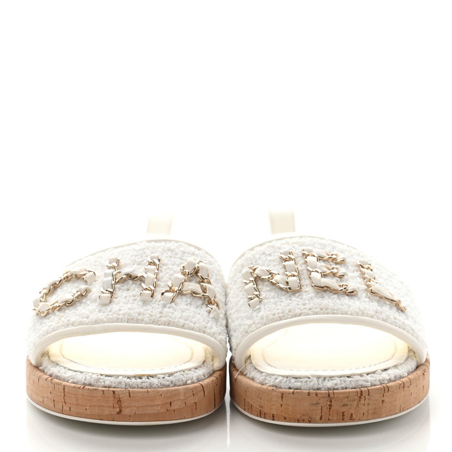 Chanel Tweed Cork CC Chain Mule Sandal 38 White 2 of 8