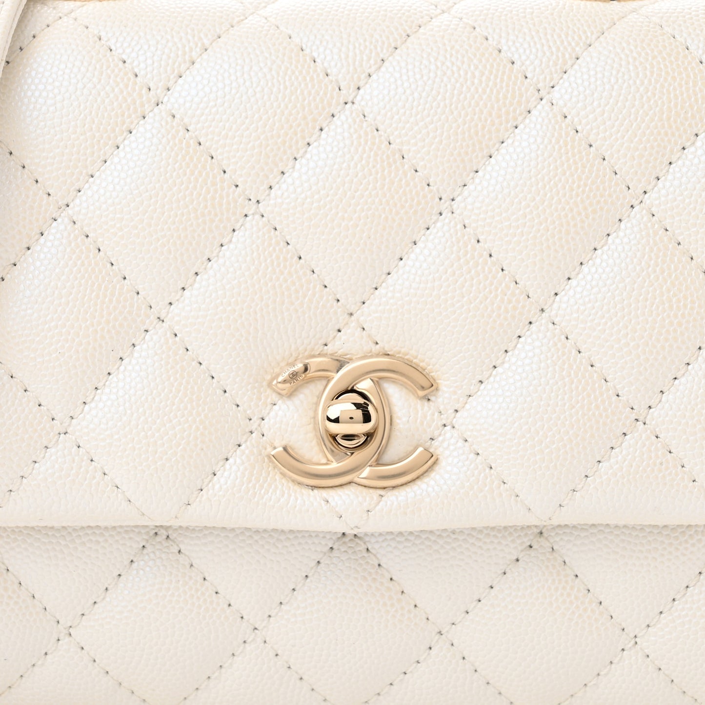 Iridescent Caviar Quilted Extra Mini Coco Handle Flap White