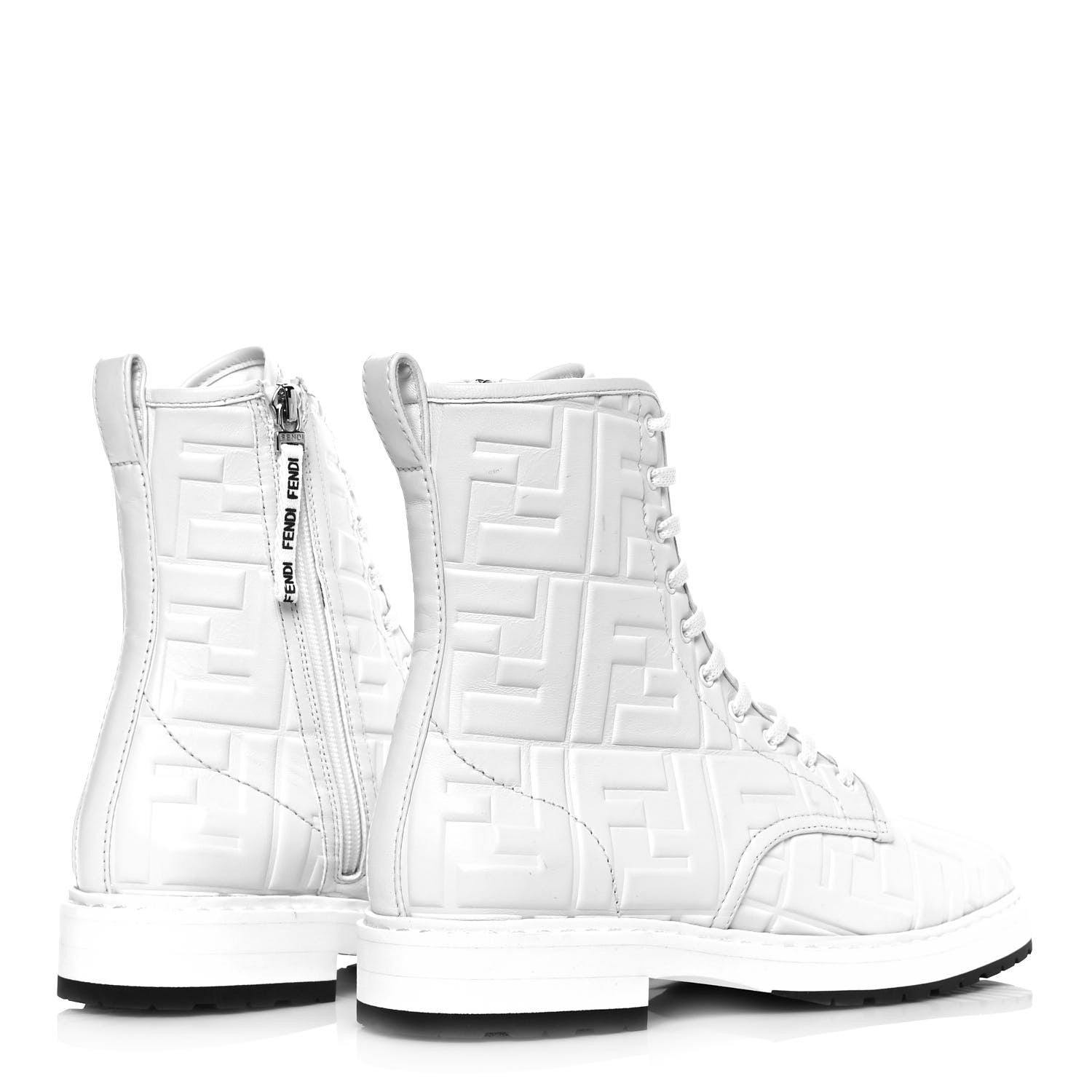 Fendi Nappa FF Embossed Womens Biker Boots 39 Snow 4 of 8