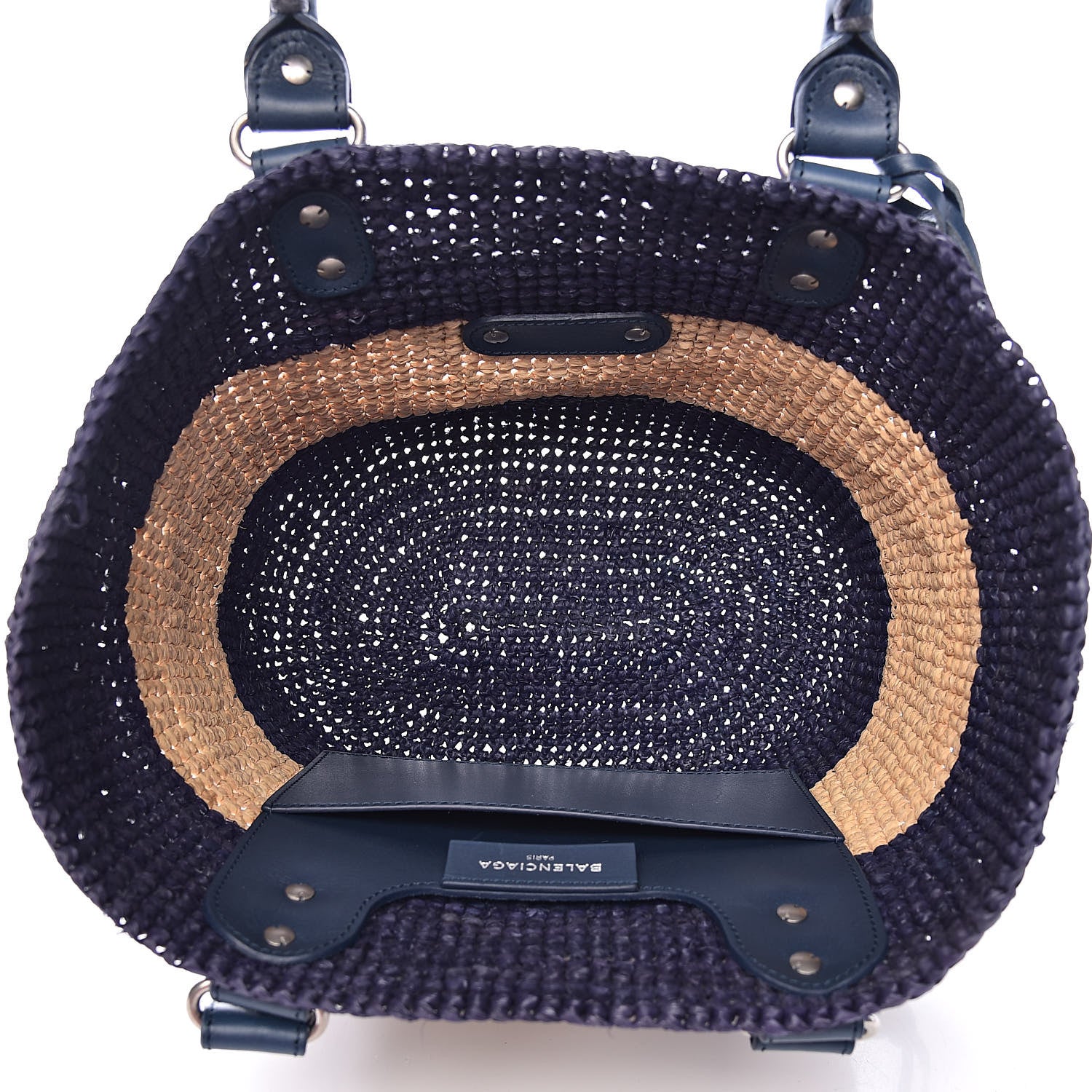 Balenciaga Raffia Bi-Color Panier Basket Tote Natural Bleu Tanzanite 5 of 12