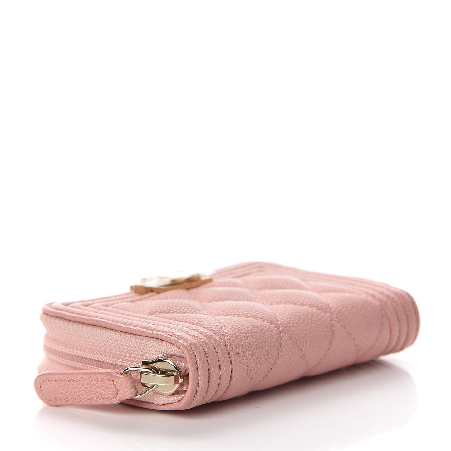 Caviar Quilted Boy Zip Around Coin Purse Wallet Light Pink