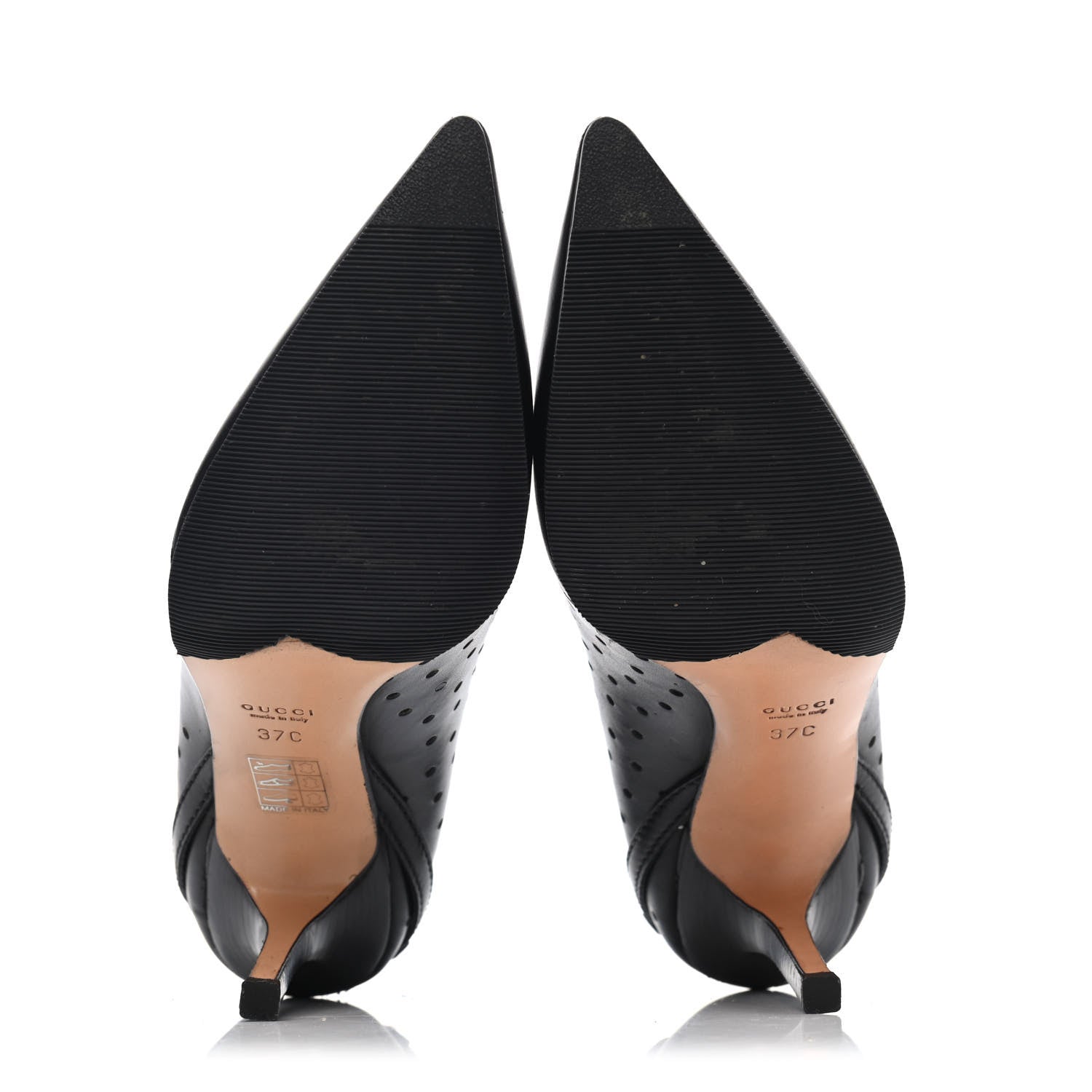 Gucci Calfskin Perforated GG Reins Pumps 37 Black 4 of 4
