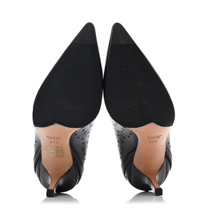 Gucci Calfskin Perforated GG Reins Pumps 37 Black 4 of 4